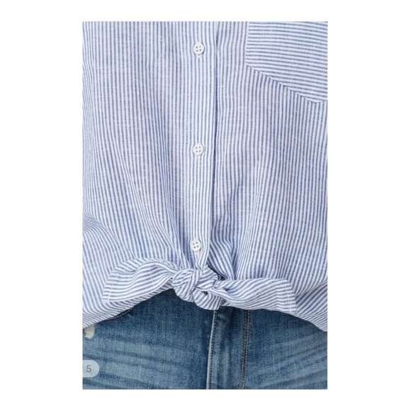 DL1961 Chrystie Street Top Blouse Tie Front Blue White Stripe Linen Blend Size M - Picture 4 of 7